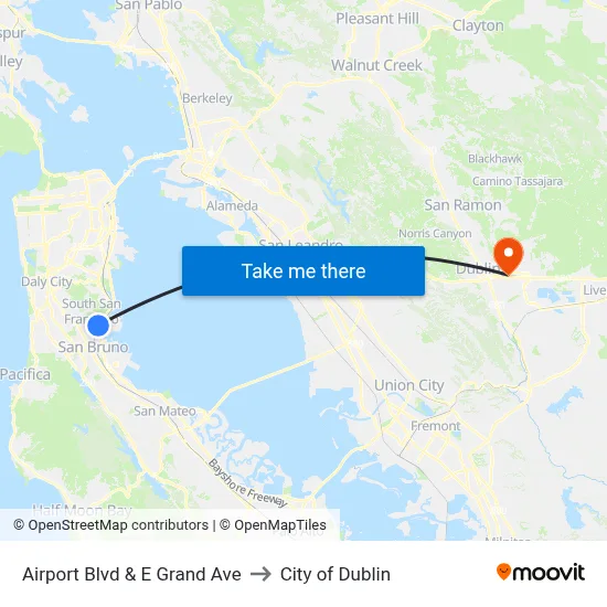 Airport Blvd & E Grand Ave to City of Dublin map