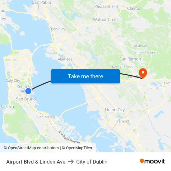 Airport Blvd & Linden Ave to City of Dublin map