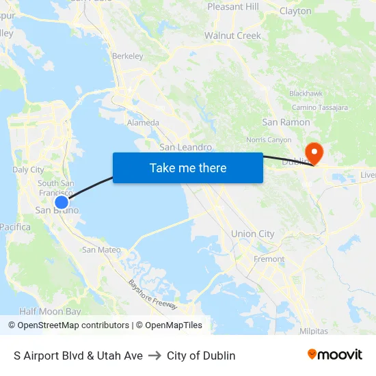 S Airport Blvd & Utah Ave to City of Dublin map