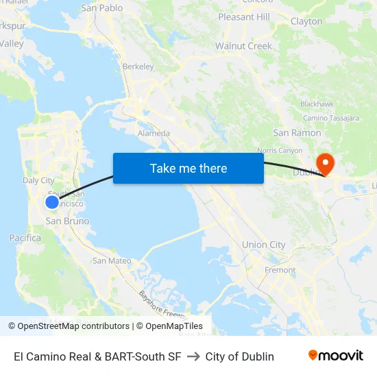El Camino Real & BART-South SF to City of Dublin map