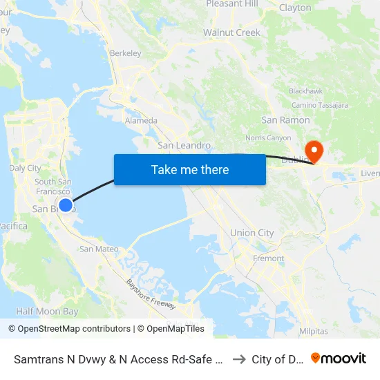 Samtrans N Dvwy & N Access Rd-Safe Harbor Shelter to City of Dublin map