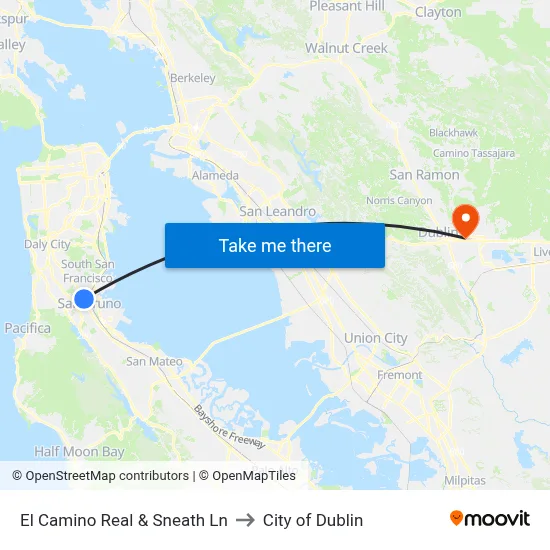 El Camino Real & Sneath Ln to City of Dublin map