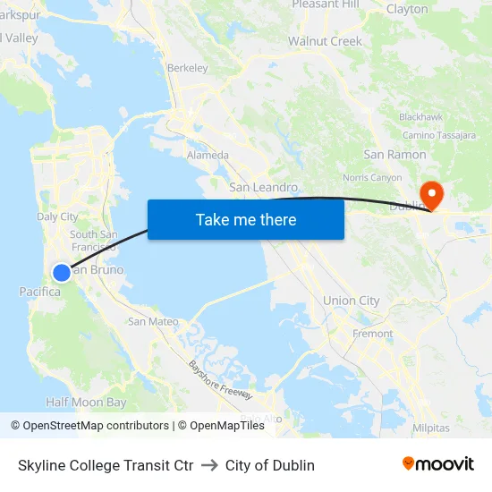 Skyline College Transit Ctr to City of Dublin map