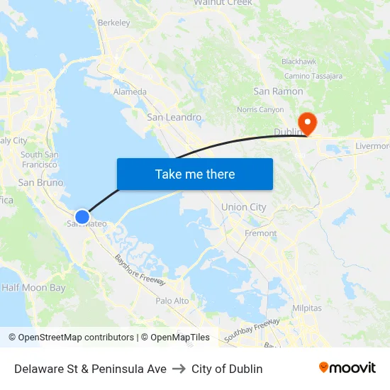 Delaware St & Peninsula Ave to City of Dublin map