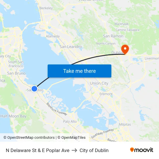 N Delaware St & E Poplar Ave to City of Dublin map
