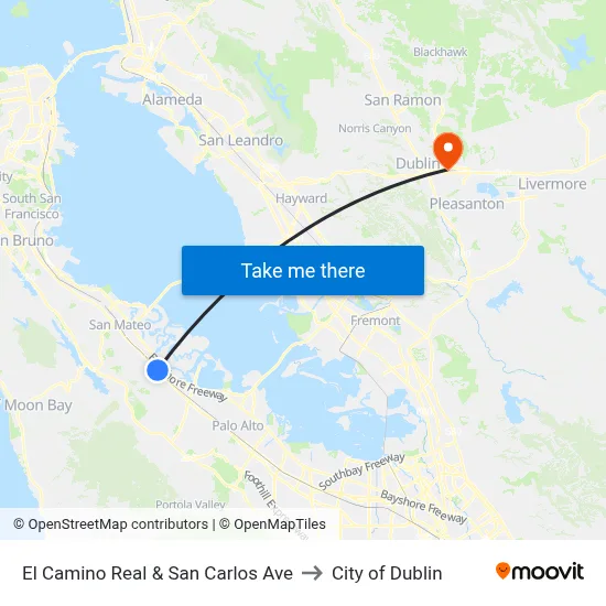 El Camino Real & San Carlos Ave to City of Dublin map