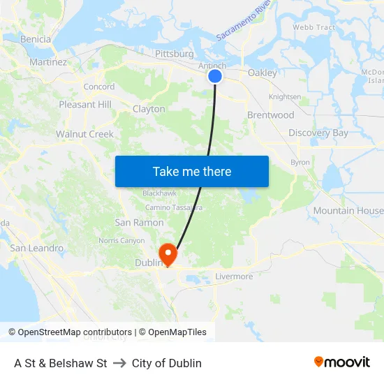 A St & Belshaw St to City of Dublin map