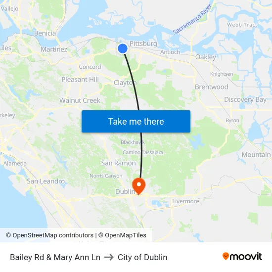 Bailey Rd & Mary Ann Ln to City of Dublin map