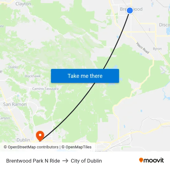 Brentwood Park N Ride to City of Dublin map