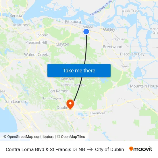 Contra Loma Blvd & St Francis Dr NB to City of Dublin map