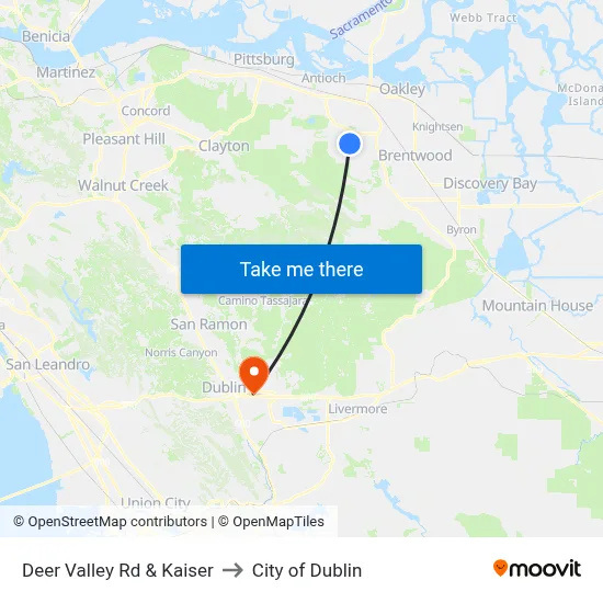 Deer Valley Rd & Kaiser to City of Dublin map
