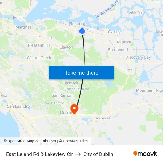 East Leland Rd & Lakeview Cir to City of Dublin map