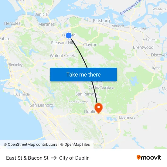 East St & Bacon St to City of Dublin map