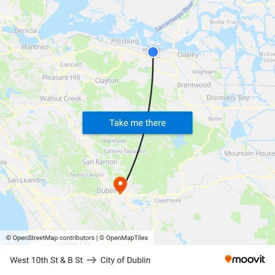 West 10th St & B St to City of Dublin map