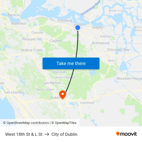 West 18th St & L St to City of Dublin map