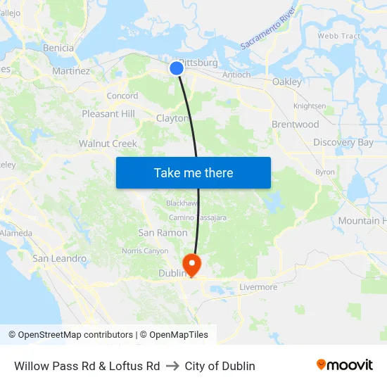 Willow Pass Rd & Loftus Rd to City of Dublin map