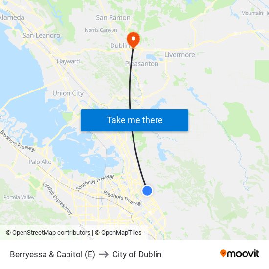 Berryessa & Capitol (E) to City of Dublin map