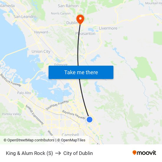 King & Alum Rock (S) to City of Dublin map