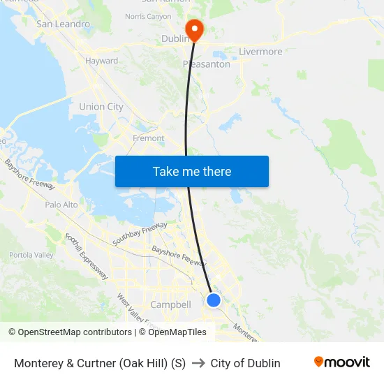 Monterey & Curtner (Oak Hill) (S) to City of Dublin map