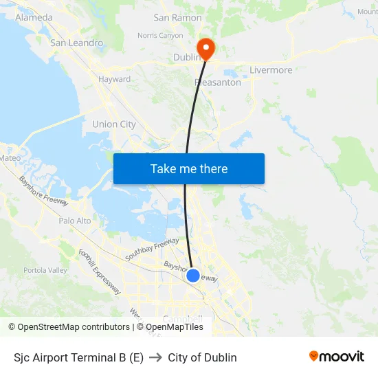Sjc Airport Terminal B (E) to City of Dublin map