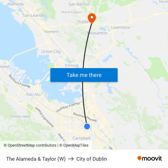 The Alameda & Taylor (W) to City of Dublin map