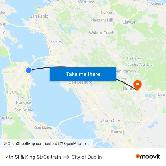 4th St & King St/Caltrain to City of Dublin map