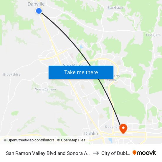 San Ramon Valley Blvd and Sonora Ave to City of Dublin map