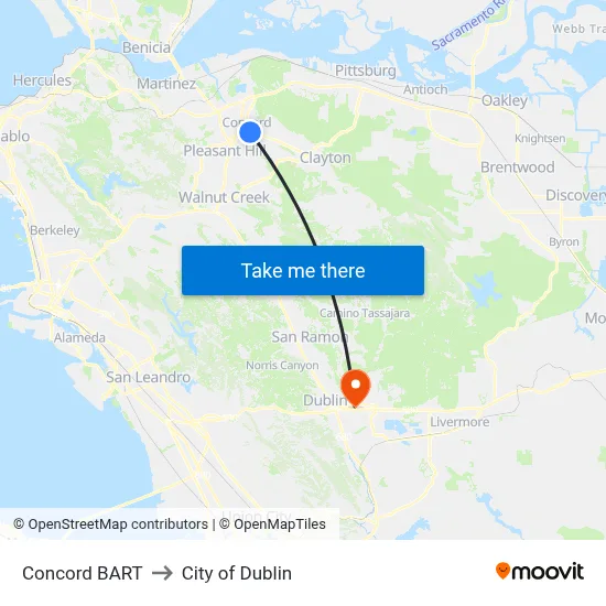 Concord BART to City of Dublin map