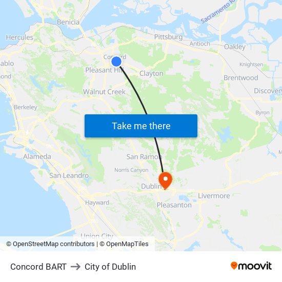 Concord BART to City of Dublin map