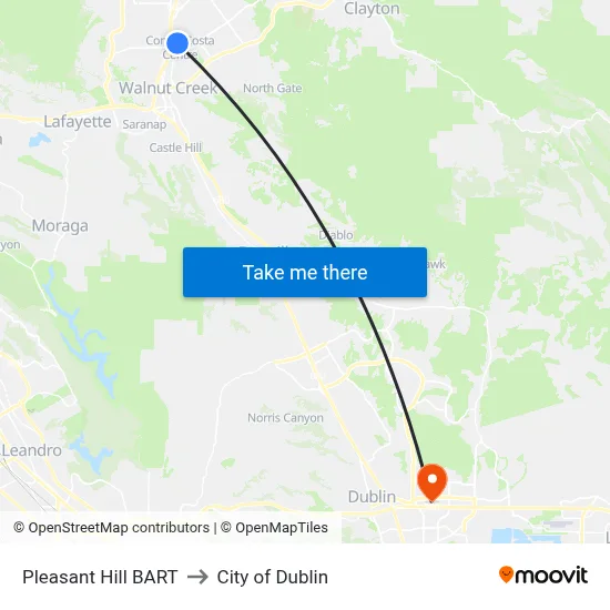 Pleasant Hill BART to City of Dublin map