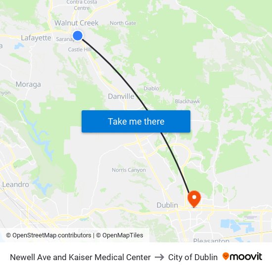Newell Ave and Kaiser Medical Center to City of Dublin map