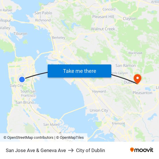 San Jose Ave & Geneva Ave to City of Dublin map