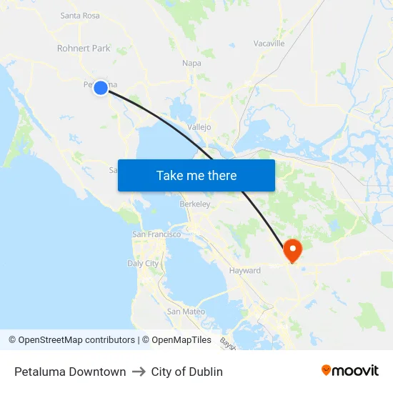 Petaluma Downtown to City of Dublin map
