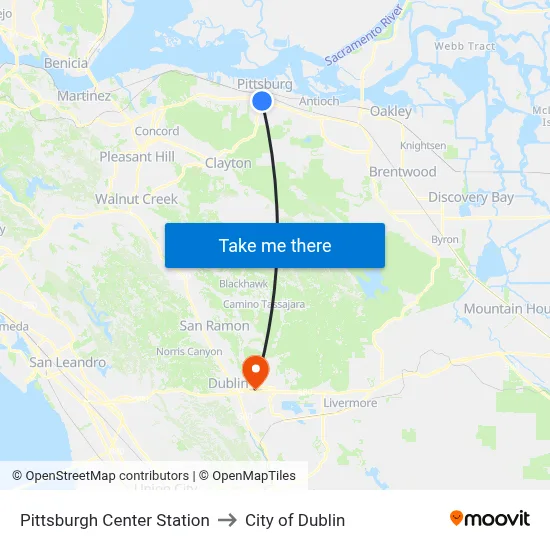 Pittsburgh Center Station to City of Dublin map