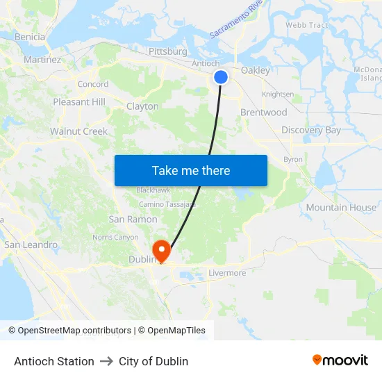 Antioch Station to City of Dublin map