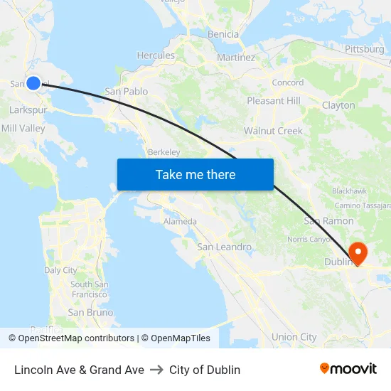 Lincoln Ave & Grand Ave to City of Dublin map