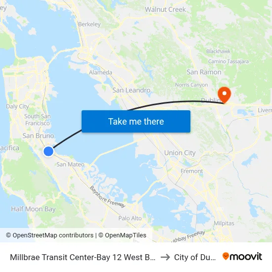 Millbrae Transit Center-Bay 12 West Busway to City of Dublin map