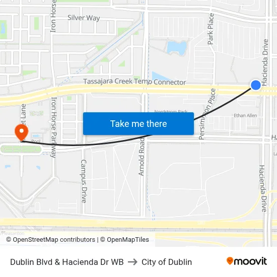 Dublin Blvd & Hacienda Dr WB to City of Dublin map