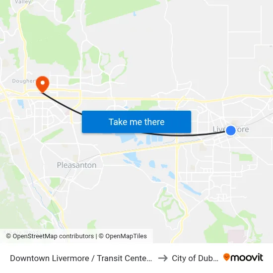Downtown Livermore / Transit Center EB to City of Dublin map
