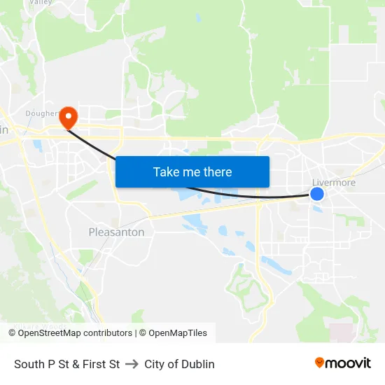 South P St & First St to City of Dublin map