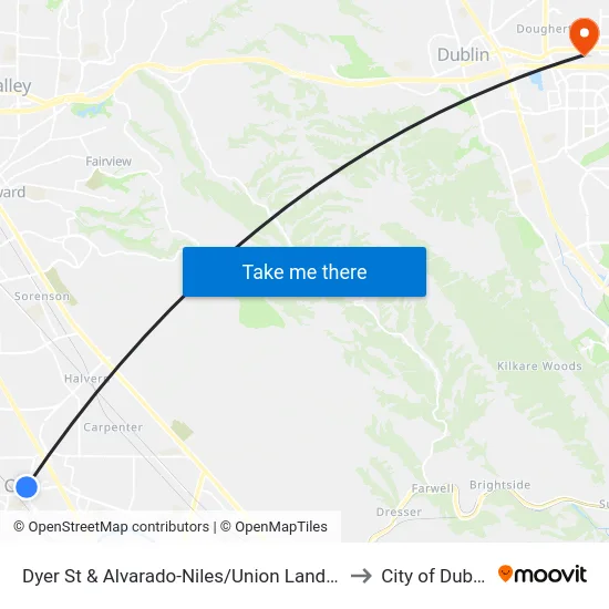 Dyer St & Alvarado-Niles/Union Landing to City of Dublin map