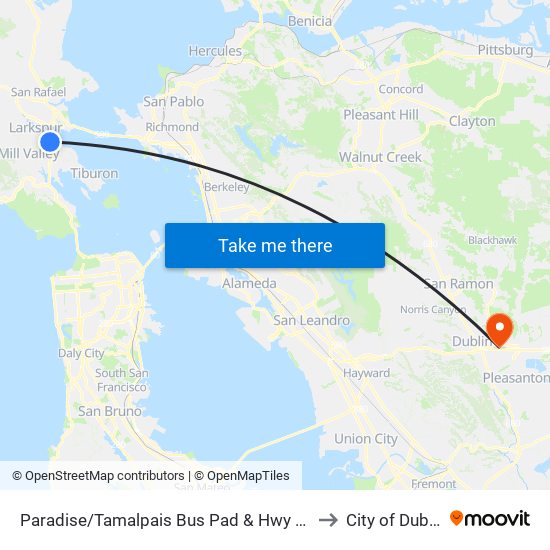 Paradise/Tamalpais Bus Pad & Hwy 101 to City of Dublin map