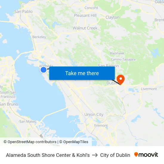 Alameda South Shore Center & Kohl's to City of Dublin map