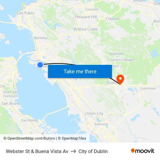 Webster St & Buena Vista Av to City of Dublin map