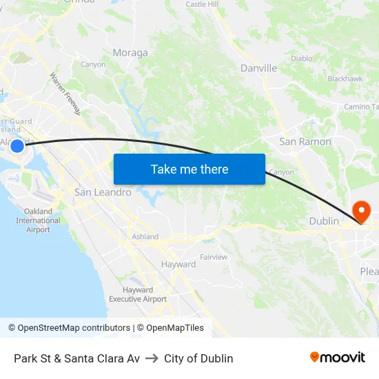Park St & Santa Clara Av to City of Dublin map