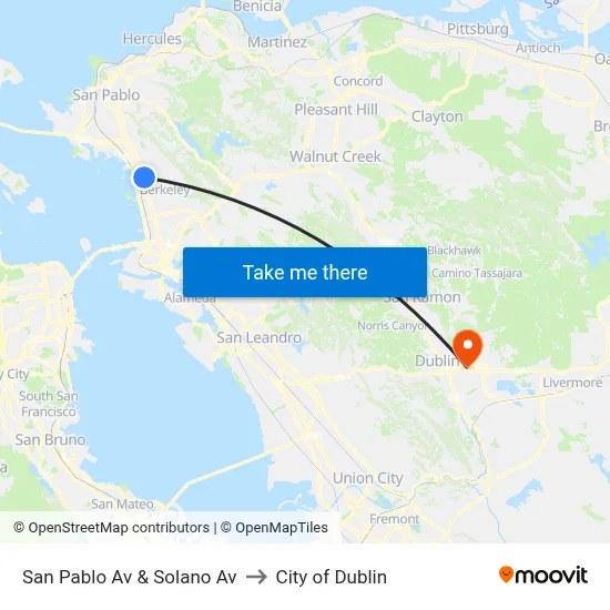 San Pablo Av & Solano Av to City of Dublin map