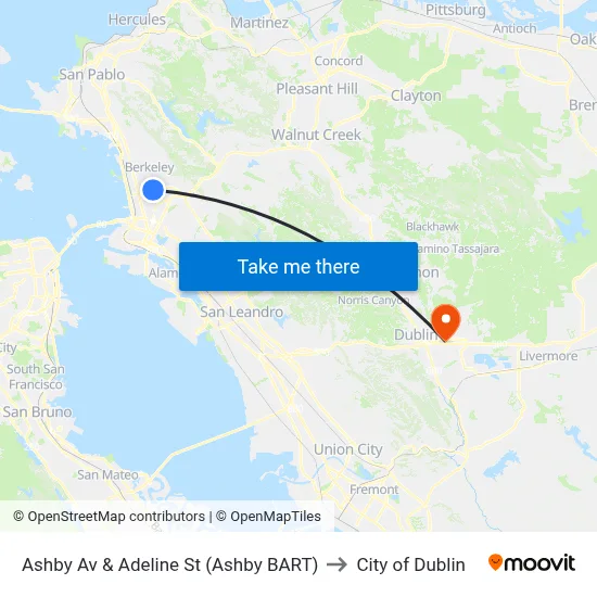 Ashby Av & Adeline St (Ashby BART) to City of Dublin map