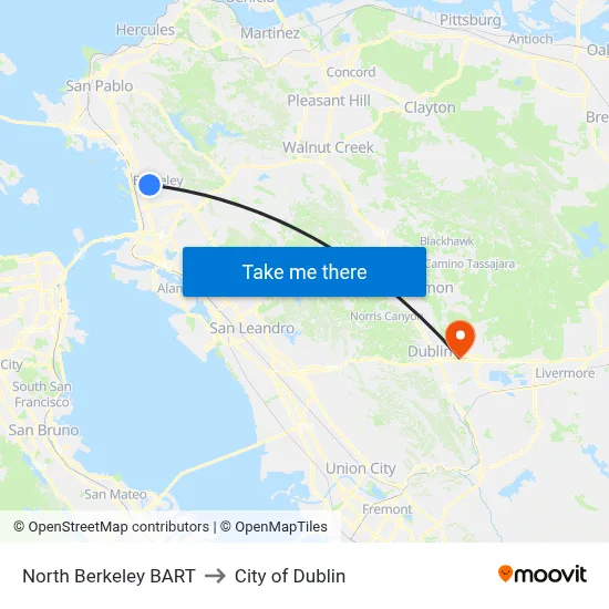 North Berkeley BART to City of Dublin map