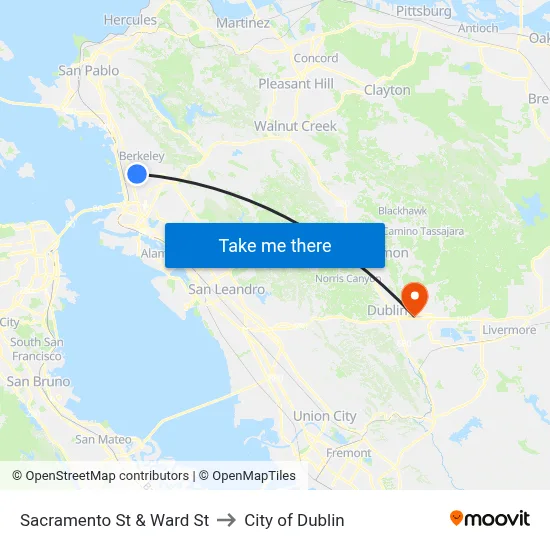 Sacramento St & Ward St to City of Dublin map
