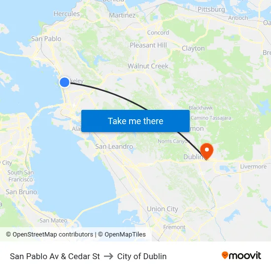 San Pablo Av & Cedar St to City of Dublin map